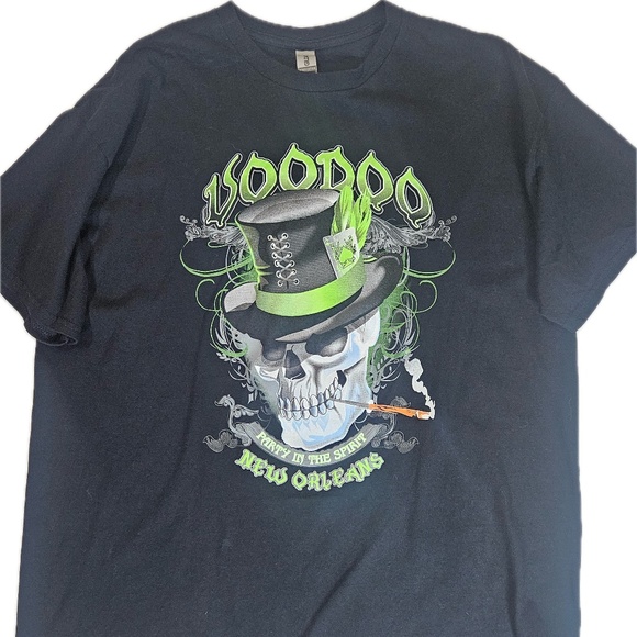 Voodoo New Orleans Shirt Mens XL Black Skull Top Hat Party Spirit Graphic Tee - Picture 1 of 5